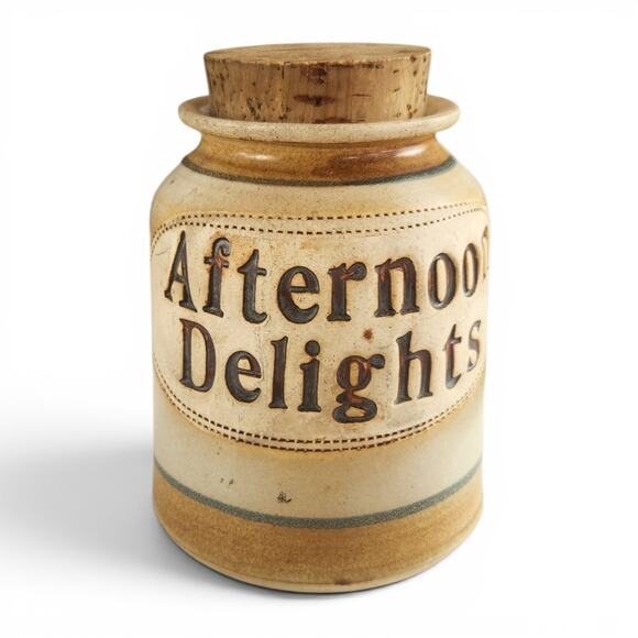 Dr. Brophy's Word Jars Other - RARE Vtg Dr. Brophy's Word Jar '81 AFTERNOON DELIGHTS Ceramic Cork Clay Beige